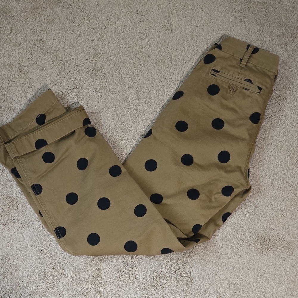 J. Crew Tan Pants with Black Polka Dots